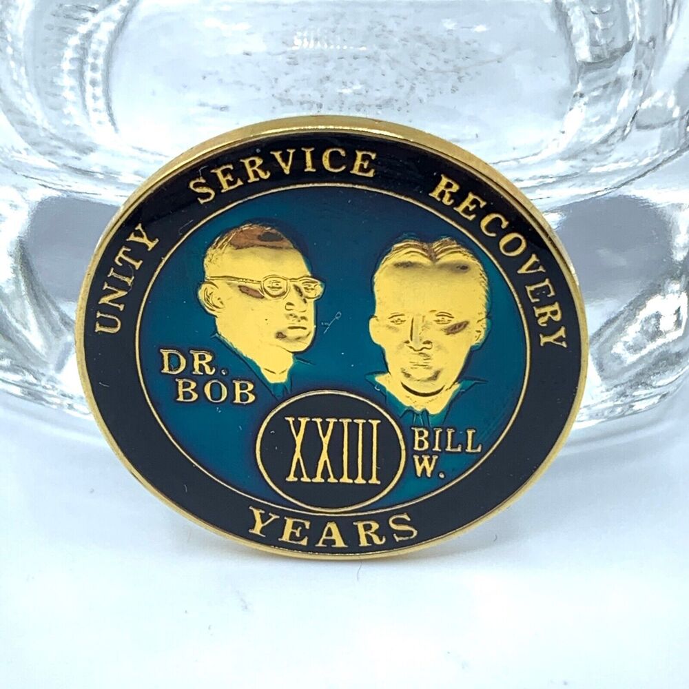 Sobriety Anniversary coin enamel Dr. Bob and Bill W. 23 Years